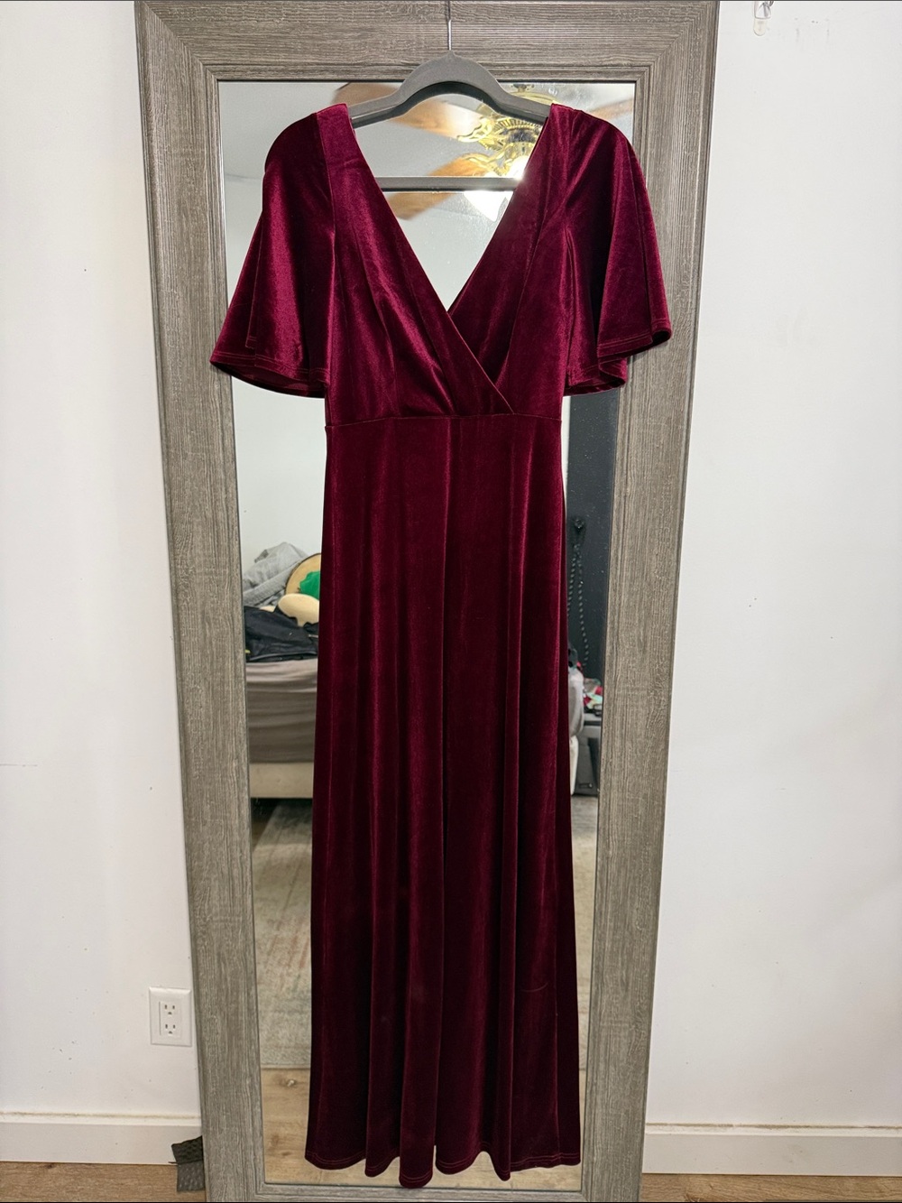 Ever Pretty Burgundy Velvet Maxi Dress